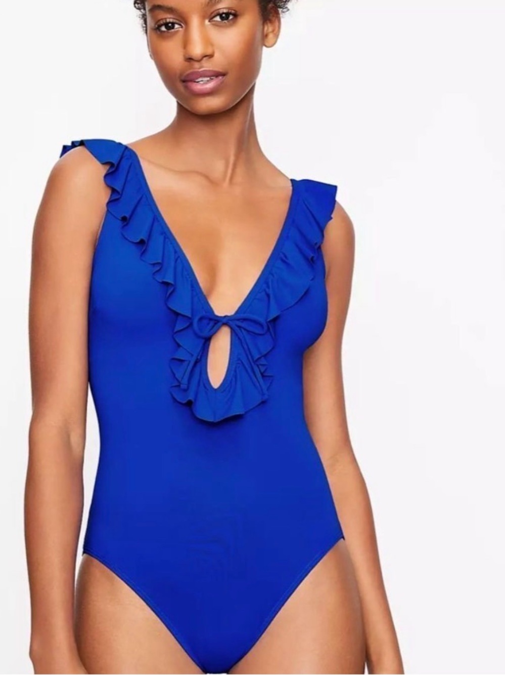 LOFT Beach cobalt blue ruffle one piece swimsuit resort vacation sz EUC
